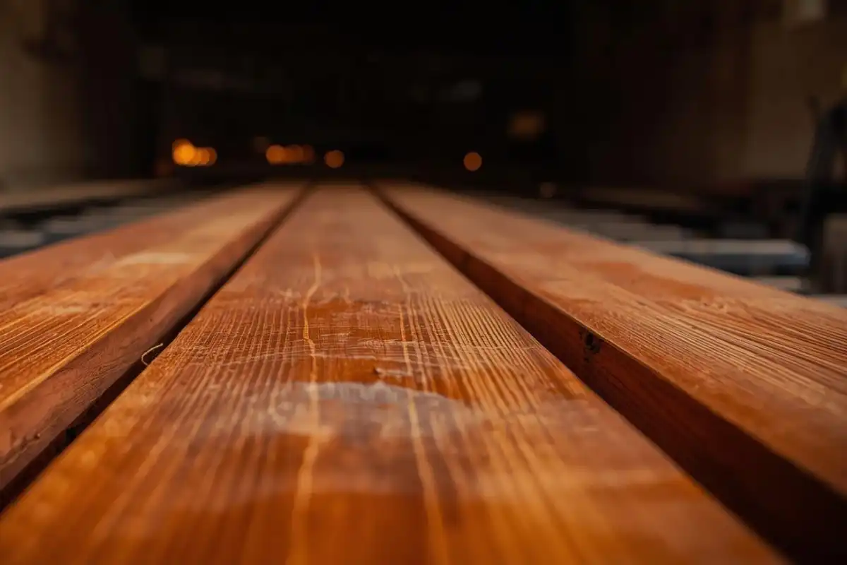 Seasoned sheesham planks resting in the workshop